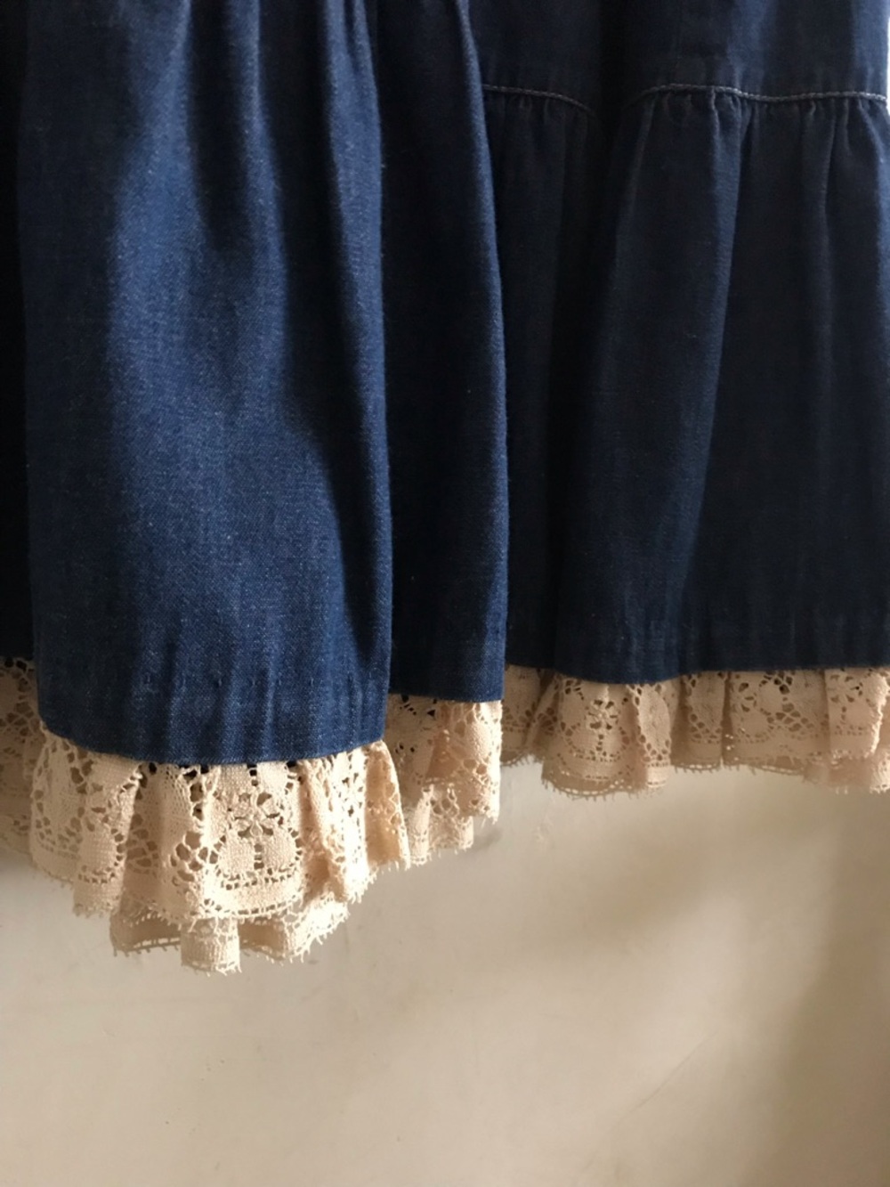 Vintage Blue Denim Maxi Skirt with Lace Trim - Picture 3 of 6